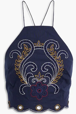 Sachin & Babi Kiki cropped embroidered broderie anglaise cotton top - Blue