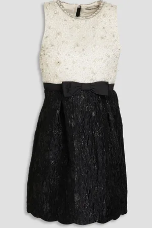 ALICE+OLIVIA Alice Olivia - Embellished cloqué-paneled metallic satin mini dress - White