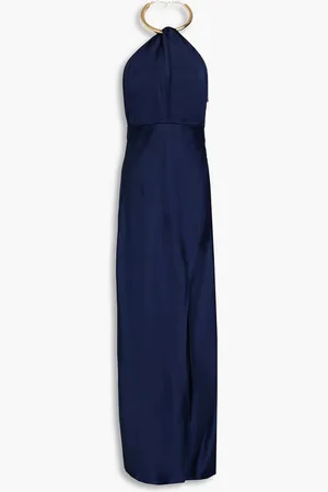Nicholas Embellished satin halterneck maxi dress - Blue