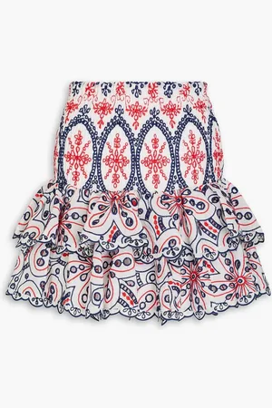 CHARO RUIZ IBIZA Noa tiered broderie anglaise cotton-blend mini skirt - Orange