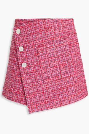 Maje Pleated wrap-effect tweed mini skirt