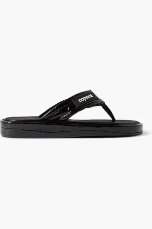 COPERNI Logo-appliquéd rubber-trimmed croc-effect patent leather flip flops
