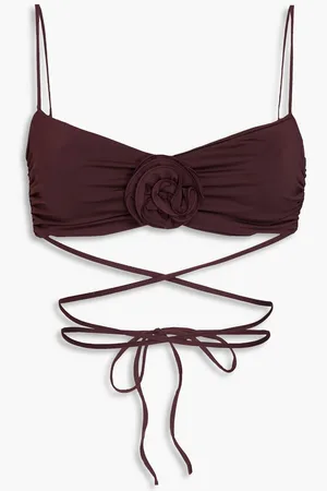 MAGDA BUTRYM Appliquéd ruched bandeau bikini top - Burgundy