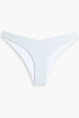 ONIA Chiara striped seersucker low-rise bikini briefs - Blue