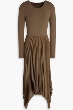 Joseph Pleated ribbed wool-blend and flannel midi dress - Green