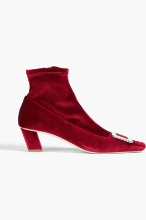 Roger Vivier Belle Vivier buckle-embellished velvet ankle boots - Burgundy