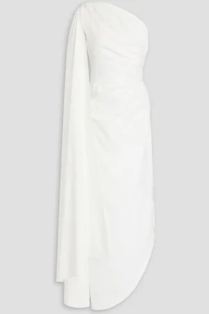 RHEA COSTA One-shoulder draped crepe gown - White