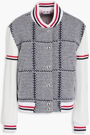 Thom Browne Checked merino wool-tweed and leather bomber jacket