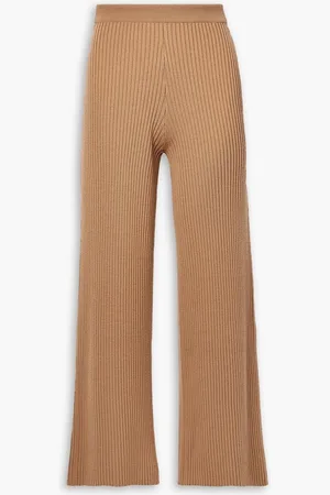 Chloé Ribbed wool and cashmere-blend straight-leg pants - Brown