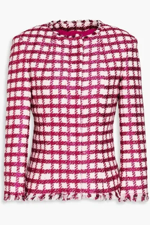 Oscar de la Renta Metallic checked wool-blend jacket - Pink