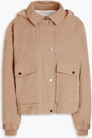 Brunello Cucinelli Bead-embellished washed cotton-blend hooded jacket - Neutral