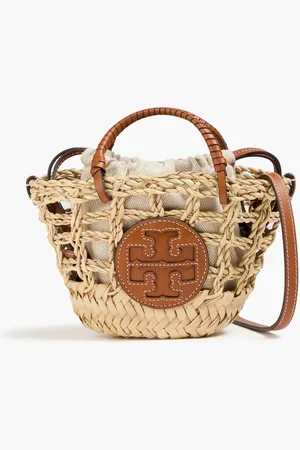 Tory Burch Ella mini leather-trimmed straw tote - Neutral