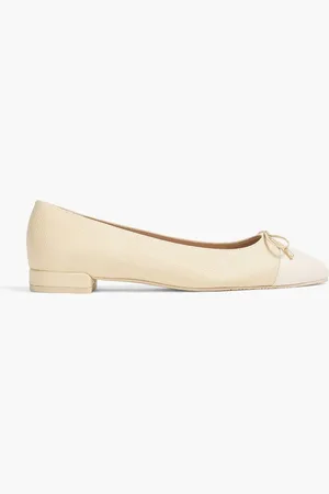 Stuart Weitzman Sleek Bow leather-trimmed tweed ballet flats - Neutral