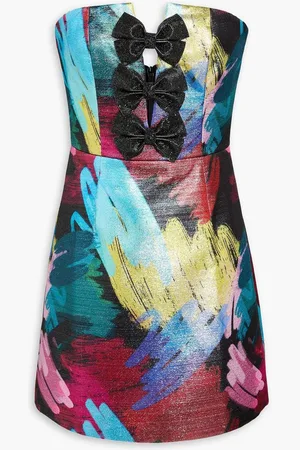 Rebecca Vallance Saint-Antoine bow-detailed metallic printed crepe mini dress