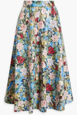 ALICE+OLIVIA Alice Olivia - Earla floral-print faux leather midi skirt - Blue