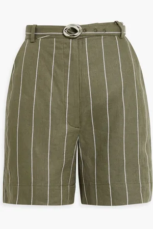 Nicholas Belted striped linen-blend shorts - Green