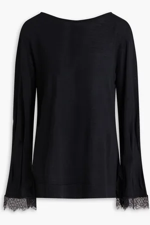 Alberta Ferretti Lace-trimmed wool sweater