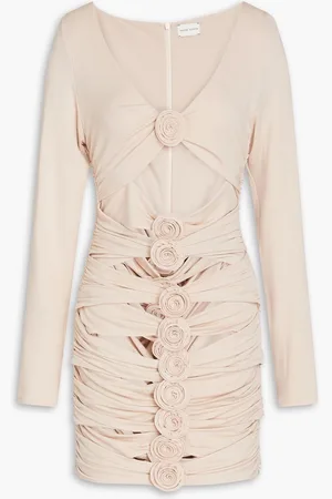 MAGDA BUTRYM Cutout floral-appliquéd jersey mini dress - Neutral