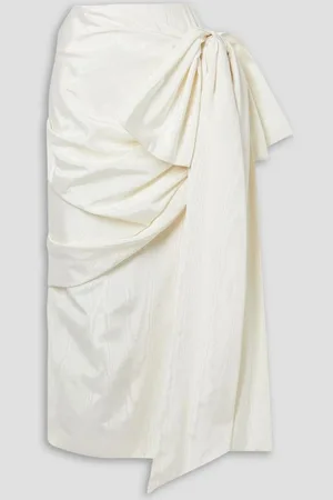 Christopher John Rogers Bow-detailed draped moire midi skirt - White