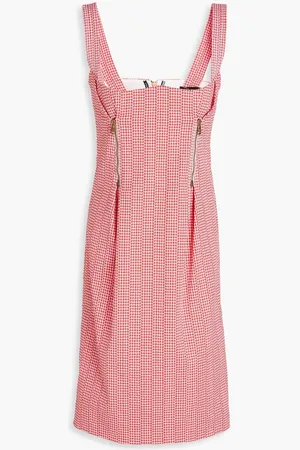 VERSACE Zip-detailed houndstooth cotton-blend tweed dress - Pink