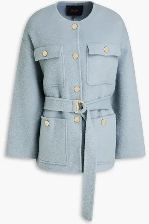 Maje Belted wool-blend felt coat - Blue