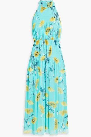 Diane von Furstenberg Lupin floral-print plissé-chiffon midi dress - Blue
