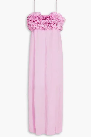 Ganni Ruffled crinkled-taffeta midi dress - Pink
