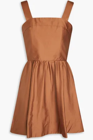 ALICE+OLIVIA Alice Olivia - Sage lace-up cotton-blend sateen mini dress - Brown
