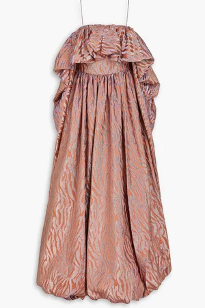 ULLA JOHNSON Amyris ruffled metallic satin-jacquard gown