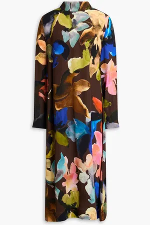 STINE GOYA Floral-print TENCEL™ Lyocell-blend midi dress - Brown