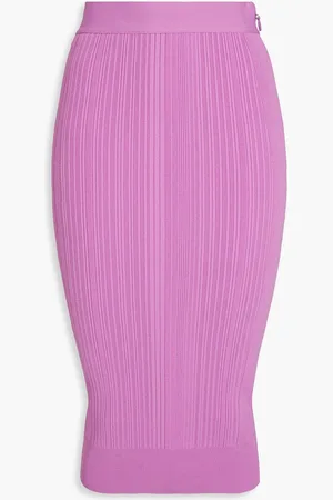 Hervé Léger Ribbed-knit midi skirt - Purple