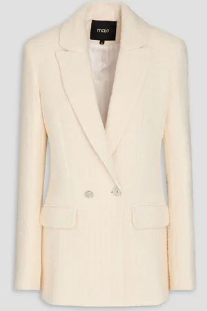 Maje Double-breasted cotton-blend tweed blazer - White