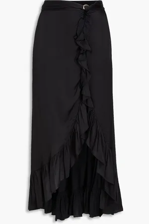 Maje Ruffled satin midi skirt