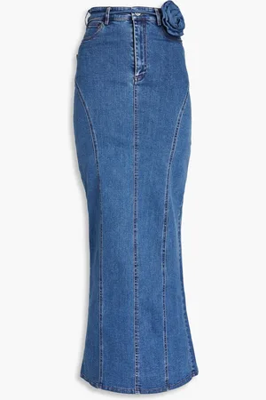 ROTATE Floral-appliquéd denim maxi skirt - Blue