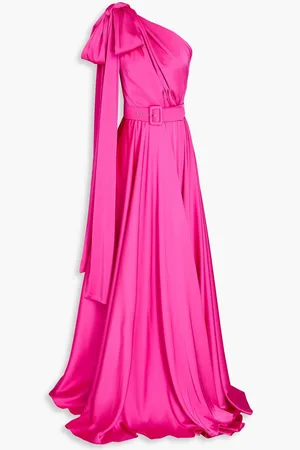 RHEA COSTA Kira belted satin gown - Pink