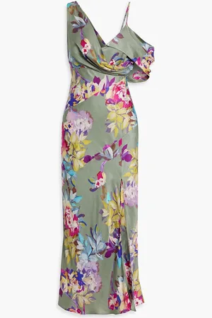 Nicholas Draped floral-print satin-crepe midi dress - Green
