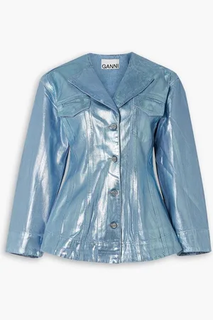 Ganni Metallic coated denim blazer - Blue