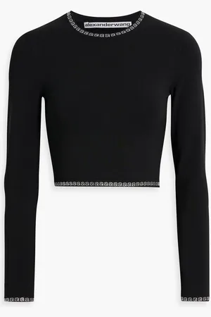 Alexander Wang Cropped crystal-embellished stretch-knit top