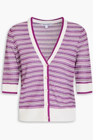 VERONICA BEARD Varia striped crochet-knit cardigan - Purple