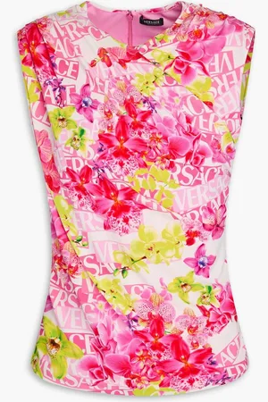 VERSACE Draped printed stretch-jersey top