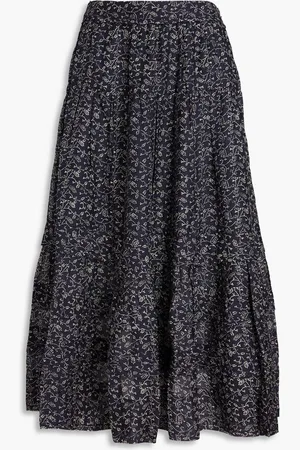 ULLA JOHNSON Diana floral-print cotton and silk-blend midi skirt - Blue