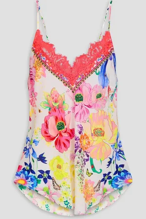 Camilla Crystal-embellished floral-print silk crepe de chine camisole