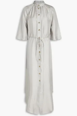 Loulou Studio Durion belted silk-twill midi dress - Gray
