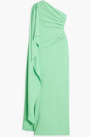RHEA COSTA One-shoulder draped crepe gown - Green