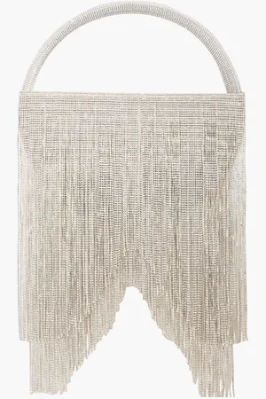 Retrofete Fringed crystal-embellished satin tote - Metallic