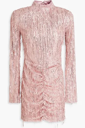 ROTATE Sequin-embellished fringed tulle mini dress - Pink