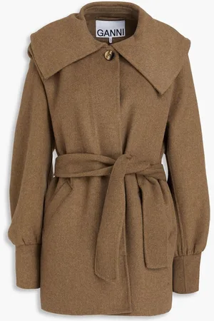 Ganni Belted wool-blend felt coat - Neutral