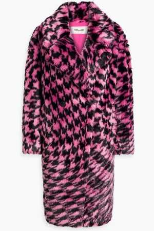 Diane von Furstenberg Arwen double-breasted printed faux fur coat - Pink