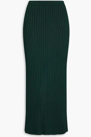GALVAN Ribbed-knit midi pencil skirt - Green