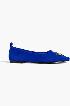 Tory Burch Eleanor embellished suede ballet flats - Blue